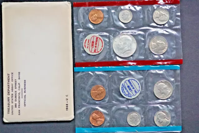 1968  D&P US MINT Uncirculated 10  Coin Set  Kennedy Half 40% Silver