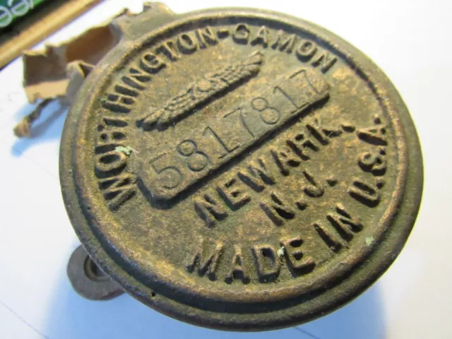 1940's Worthington Gamon Meter Co. Cap Newark New Jersey old NJ BRASS