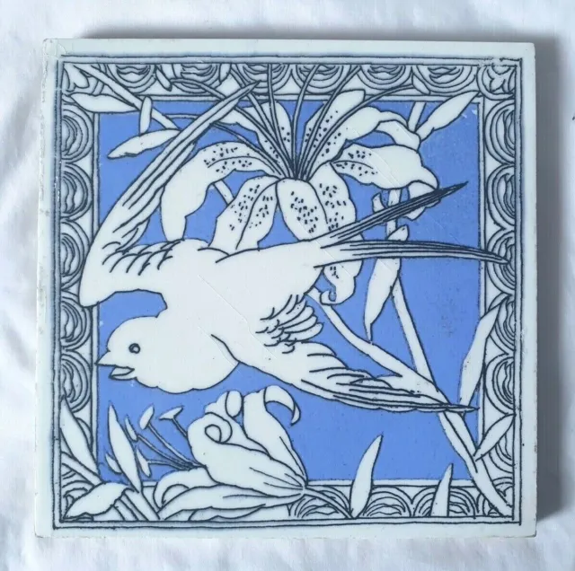 Aesthetic Minton 6 Inch Bird Design Antique Tile,  Circa 19Th Century