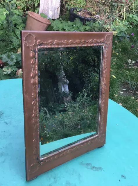 hugh wallis metalworker designer rare arts &crafts freestanding copper mirror