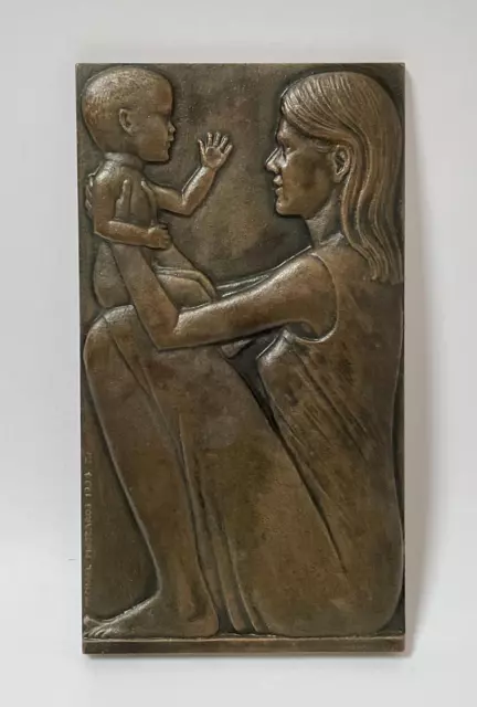 Michael Meszaros Bronze Sculpture Plaque Mother & Child Australian Artist Signed