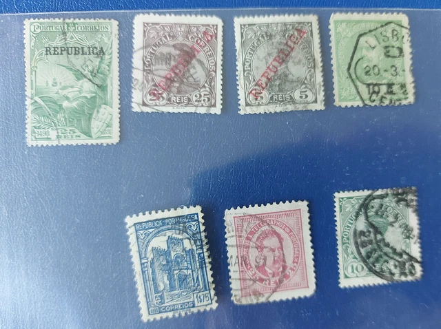 7 Alte Briefmarken Portugal Republik Gestempelt Kolonien um 1910 Topzustand