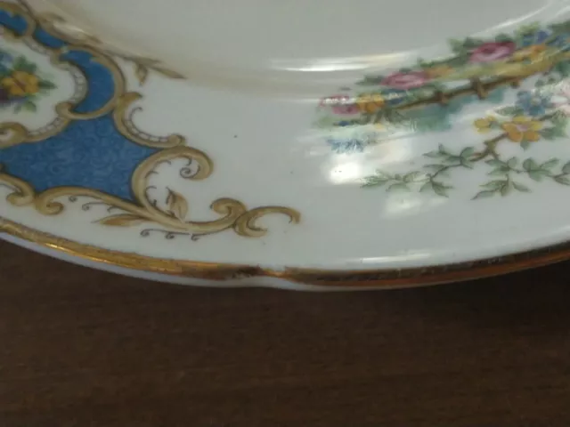 Broadway Foley Salad Plate Medium Blue with Roses Flowers & Multicolor Bird 8" 3