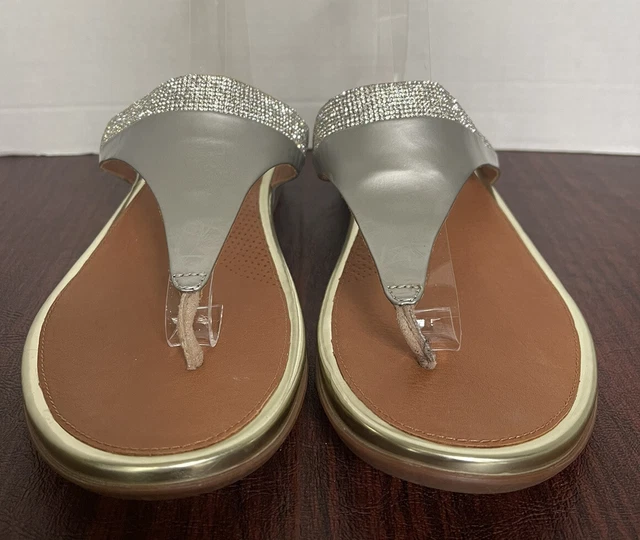 NEW FITFLOP BANDA MICRO-CRYSTAL TOE-POST Pale Gold LEATHER THONG Sandals Sz 10 2