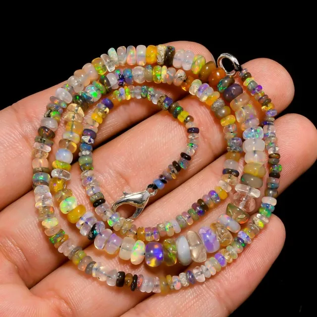 42.55 Ct Multi Ethiopian Opal Gemstone Rondelle Smooth Beads Necklace 17"