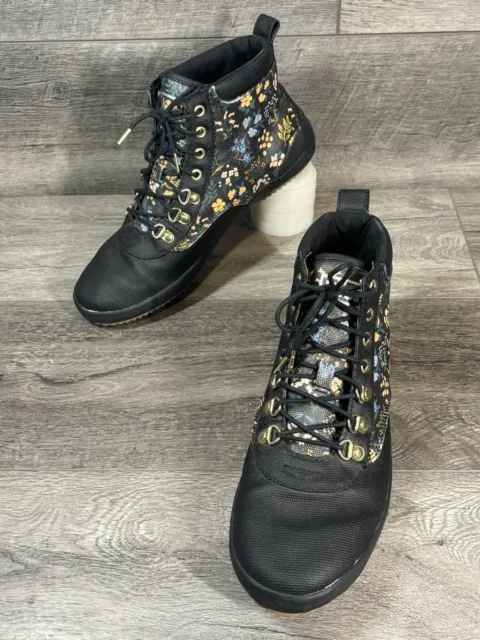 Keds x Rifle Paper Co. Hi Top Lace Ankle Boot Womens 9 Black Floral Garden