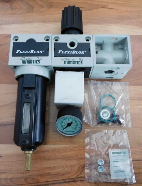 NEW Numatics Flexiblok Air Regulator Lubricator Assembly with Gauge