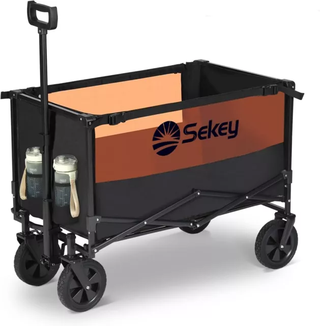 Sekey XXL Bollerwagen Handwagen  Gartenwagen, 160 L, 100 Kg, Schwarz, Orange