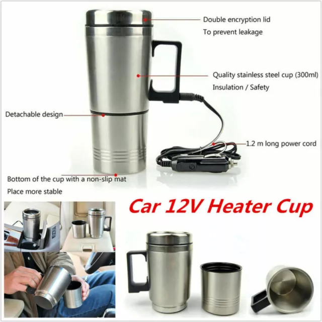 12V Portable In-Car Coffee Maker Tea Pot Thermos Heating Stainless Steel Cup New