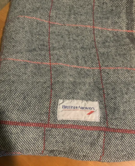 British Airways Blanket Wool Blend grey/ red Plaid 1st class
