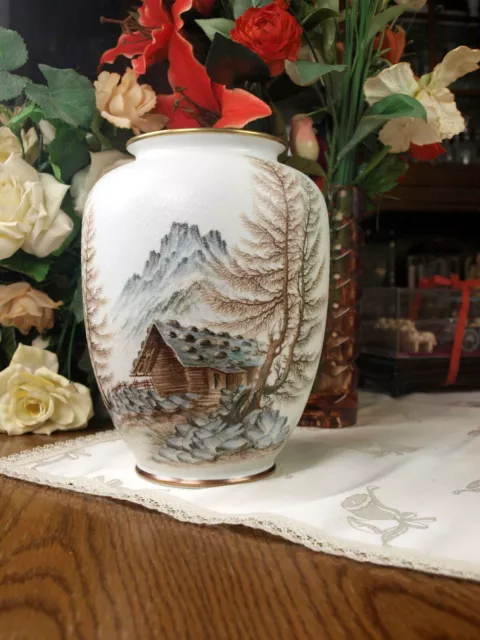 Porzellan Vase "Granula" Schumann Arzberg Handmalerei signiert  Dekor Almhütte