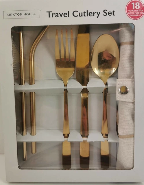 Tragbares Edelstahlgeschirr Gold Reisebesteck Set mit Tuch Wickeletui
