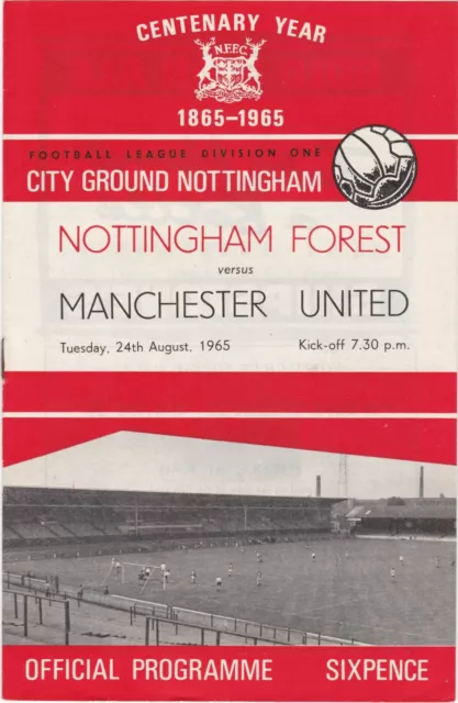 1965/1966 Nottingham Forest v Manchester United (24/8/65) No Writing or Fold