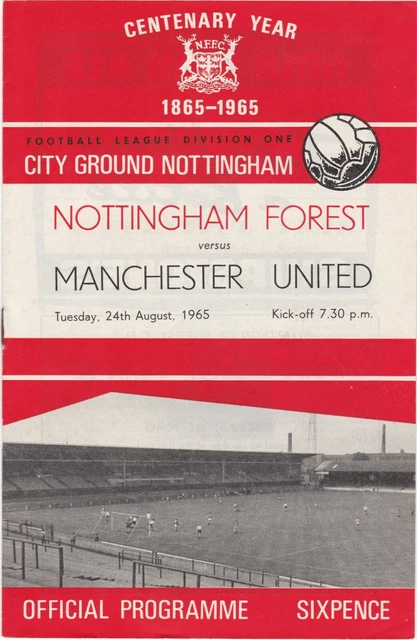 1965/1966 Nottingham Forest v Manchester United (24/8/65) No Writing or Fold