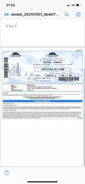 Vends 2 Billets de concert Michel Jonasz Paris 25 mars 2023 prix cassé