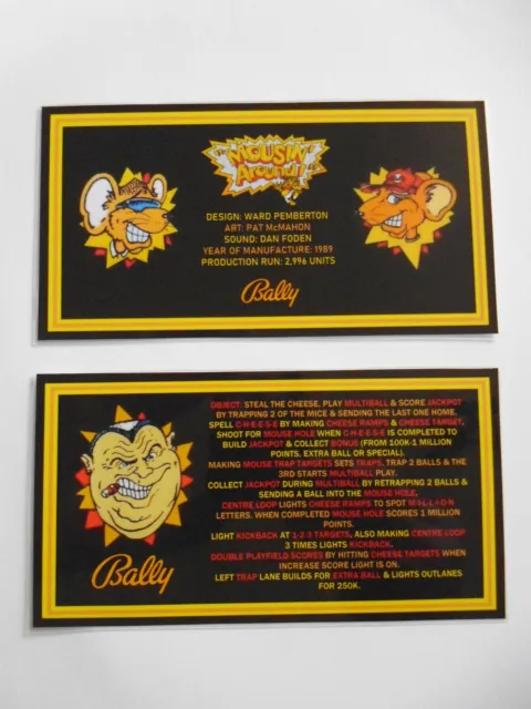 * * 'MOUSIN' AROUND' Bally 1989 Custom Instruction/Apron Cards * * (New)