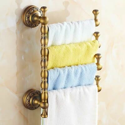 Antique Brass Towel Bars for Bathroom Wall Mounted Swivel Towel Rack Holder