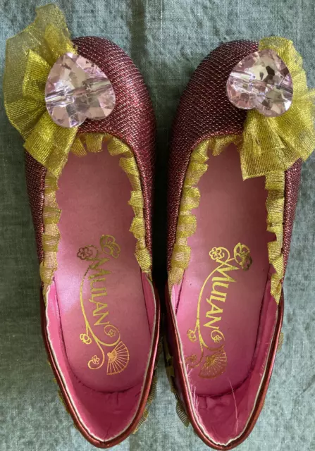 Disney Mulan Girls Costume Pink Gold Sparkly Shiny Dress Shoes Pumps US 13 1