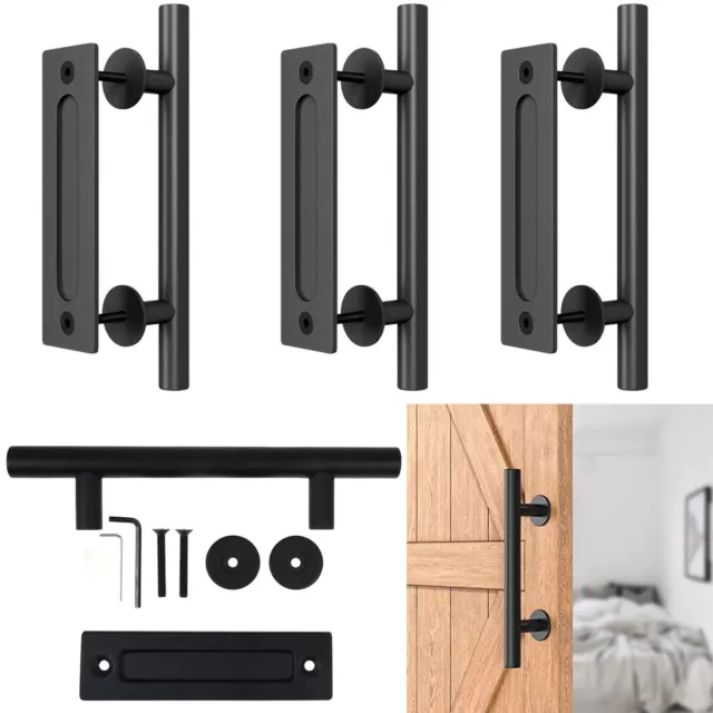 1/2/4Pack Sliding Barn Door Handle Pull and Flush Hardware Set - Black 12" Round