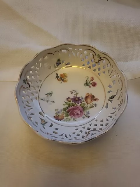 Schumann Dresden Vintage German Pierced Lattice Bowl Chateau Patern  1930s