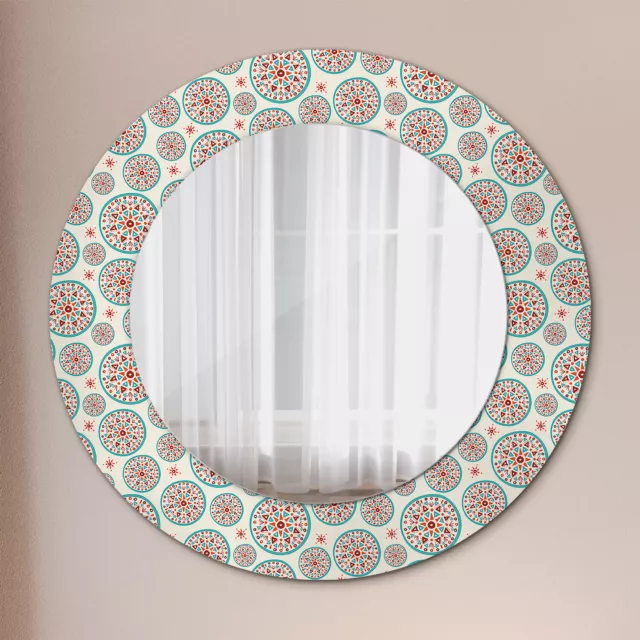 Mural Rond Miroir Avec Cadre en Verre avec Motif Imprimé Decoratif Motif bohème