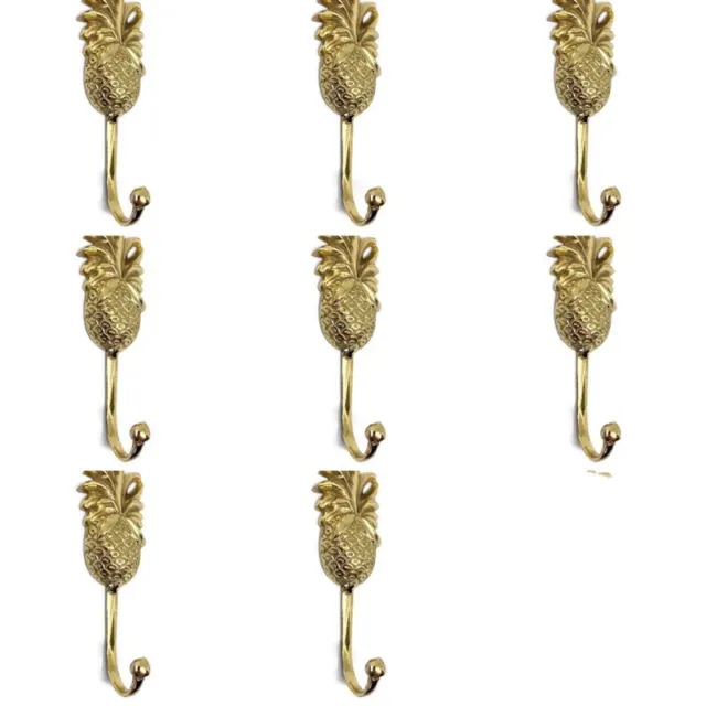 8 small PINEAPPLE100% BRASS HOOK COAT WALL MOUNT HANG old style 12 cm polished B