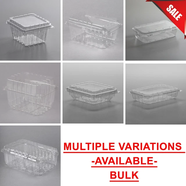 SIZES 6 oz. to 4 lb. Bulk Clear Square Vented Clamshell Produce Berry Container