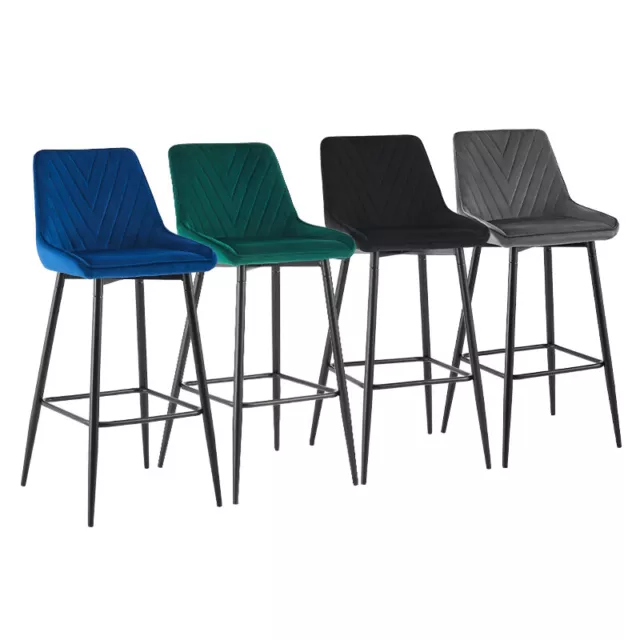 2pcs Velvet Bar Stools Soft Upholstered Seat Back Mid-back Kitchen Cafe Chair