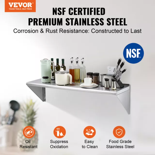 VEVOR 48" x 14" Stainless Steel Wall Mounted Shelf Kitchen Restaurant Shelving 2