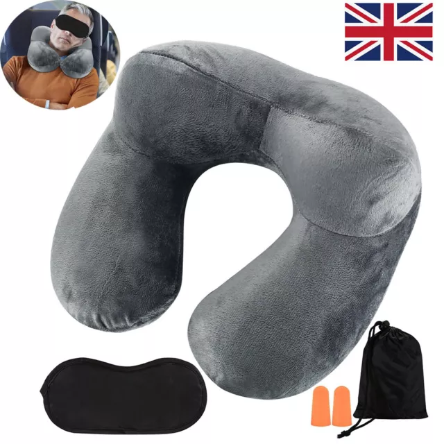 Inflatable U-Shaped Neck Pillow Travel Flight Soft Head Rest Air Support Cushion