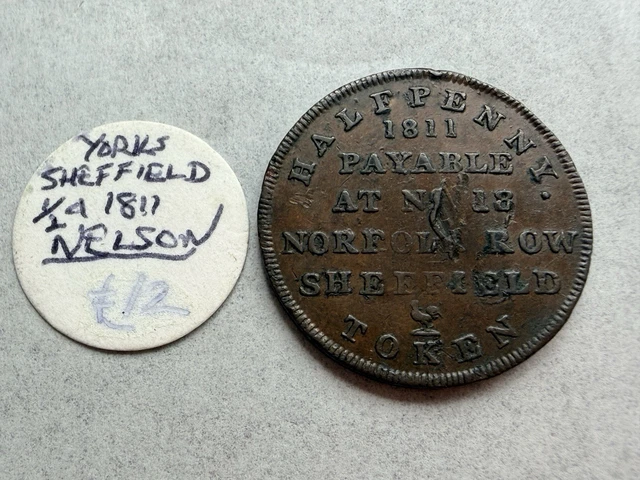 {401} HALFPENNY TOKEN 1811 Sheffield Yorkshire Admiral Nelson W 1066 ...