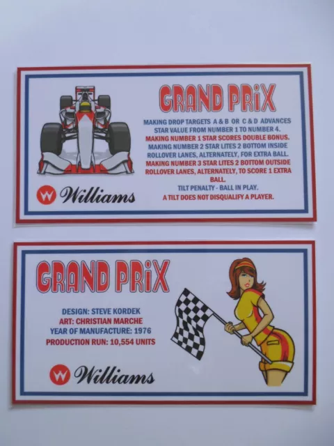 * * 'GRAND PRIX' Williams 1976 Custom Instruction/Apron Cards * * (New)