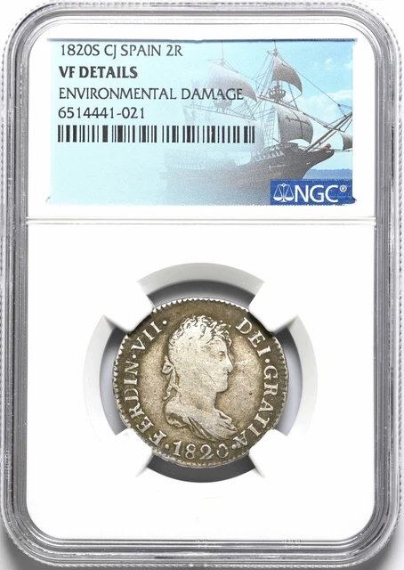 COLONIAL ERA SPAIN. Ferdinand VII, Silver 2 Reales, 1820, NGC VF Details