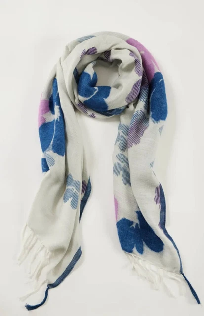 J. Jill Stripe Flower Scarf Sapphire Multi 72" x 22" w/ 3" Fringe NEW MSRP $59