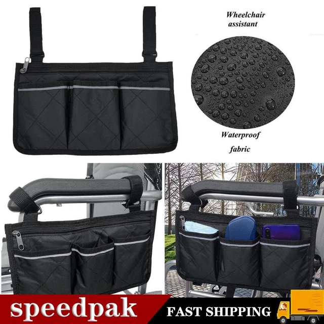 Bolsa lateral universal para silla de ruedas con cremallera bolsa de almacenamiento de bolsillo bolsa de reposabrazos GX M1T4
