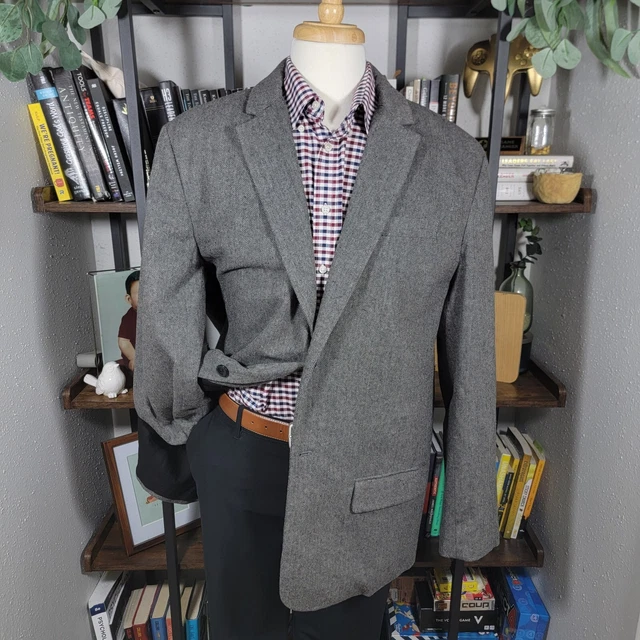 Old Navy Men's Sport Coat Jacket Two Button Gray Herringbone Poly Wool Size XXL