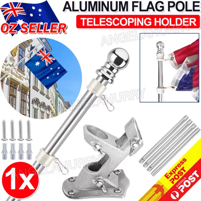 1.55M Aluminum Telescoping Australian Flag Pole Flagpole Kit Holder Set NEW