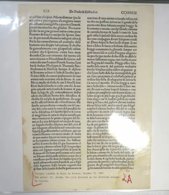 1497 Incunabula Jerome Leaf Letters Epistole de San Hieronimo Vulgare RARE 3