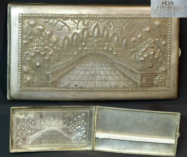 C art asie 1920 élégant étui à cigarettes boite coffret argent massif 14cm120g