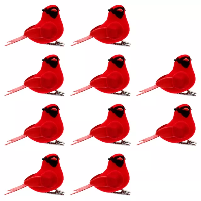 10Pcs Red Birds Clip on Tree Ornaments Christmas Cardinal Birds Decor Cardinals