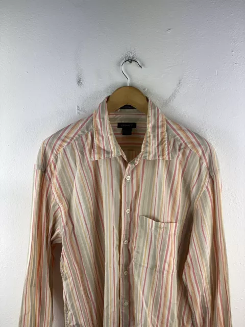 GANT Palm Springs Poplin Button Shirt Mens Size XL Pink Striped Long Sleeve Slim 2