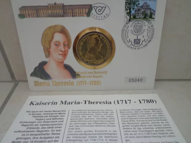 Numisbrief Österreich Maria Theresia - Maria Theresien Taler Silber vergoldet