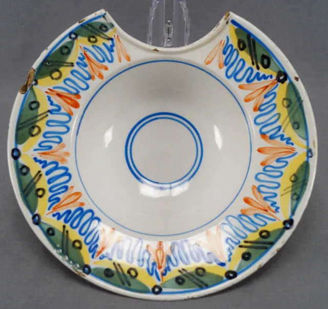 18th Century Tin Glaze Dutch Delft Faience Polychrome Decorated Barber Bowl