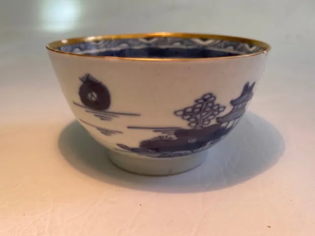 19th Century Porcelain Tea Bowl Ca 1810 Asian Motif in Blue over Lt. Blue Ground 3