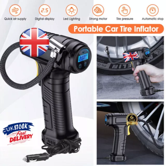 Portable Handheld Tyre Air Pump Digital Car Bike Inflator Compressor Gun 120W UK