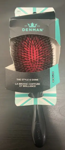 Denman Cushion Hair Brush with Soft Nylon Quill Boar Bristles, Black D81L