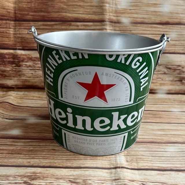Heineken Beer 5QT Ice Bucket Pail Galvanized Metal Cooler Green