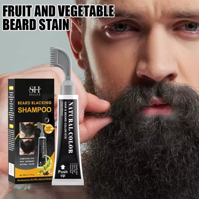 Men Black Beard Stain Simple Hair Dye Colors Shampoo Darkening Hair Colorin B2P4