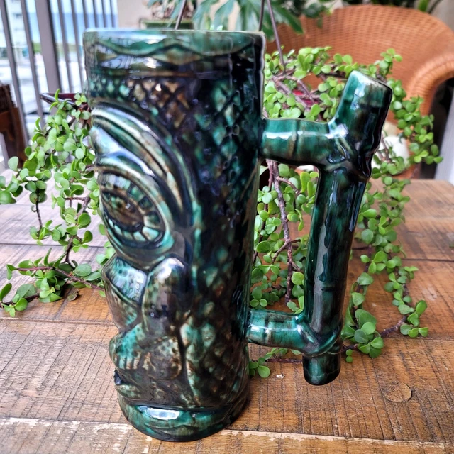 Vintage Green Tiki Mug 8.5" Ceramic Luau Hawaii Decor Tiki Barware