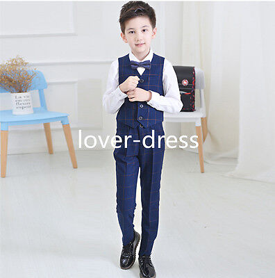 Boys Suits 4 Piece Waistcoat Suit Wedding Page Boy/ Baby Formal Party Blue Vest